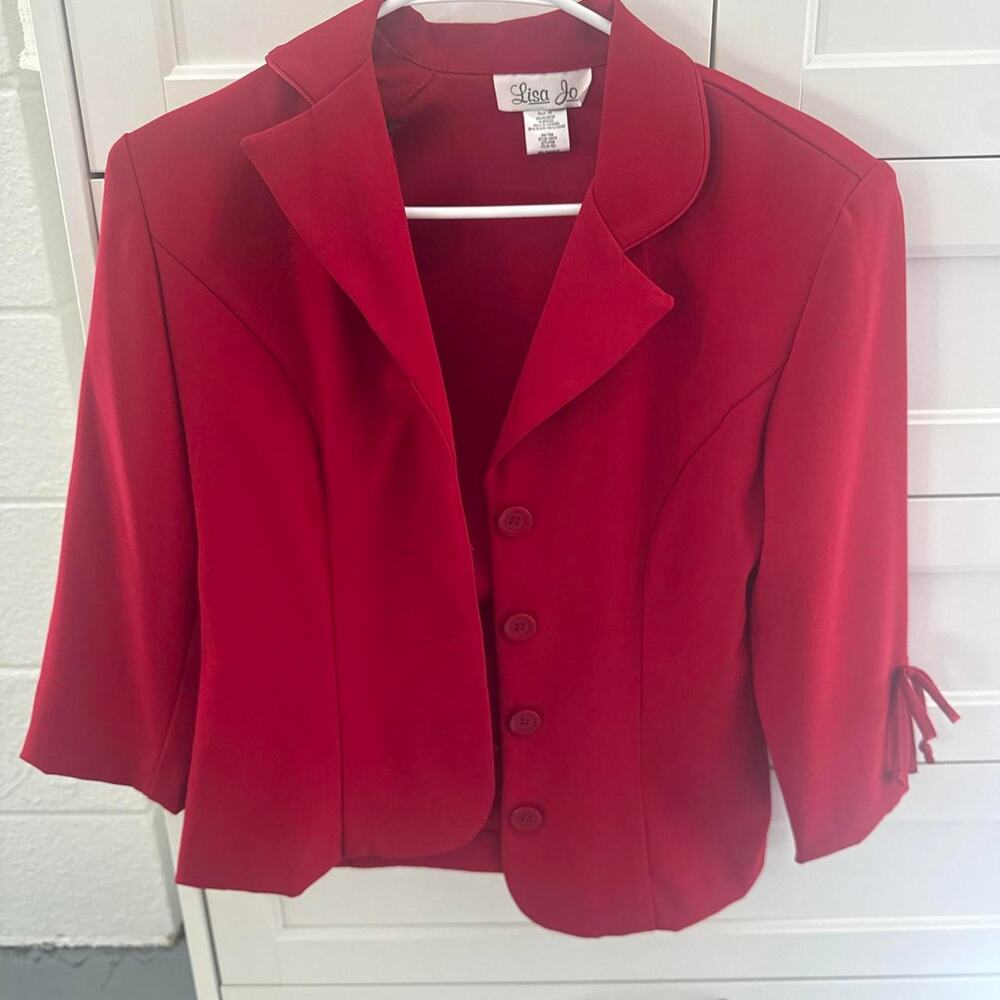 Lisa jo red polyester skirt suit